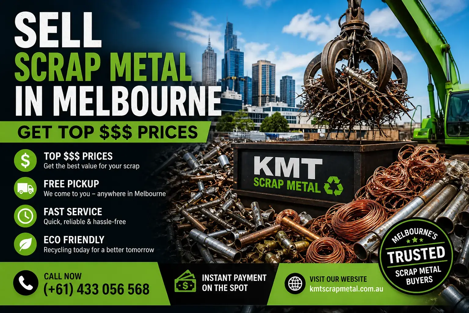 sell scrap metal Melbourne with KMT Scrap Metal free pickup and top $$$ prices