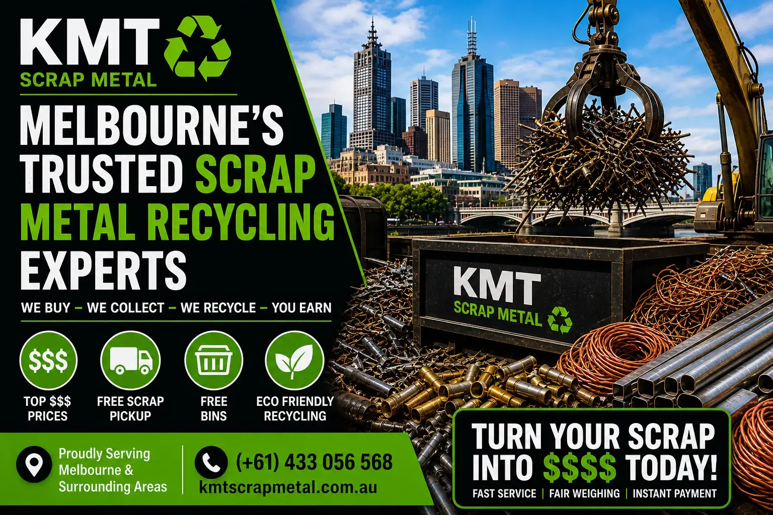 KMT Scrap Metal Melbourne recycling yard with metal collection, pickup service and top $$$ prices